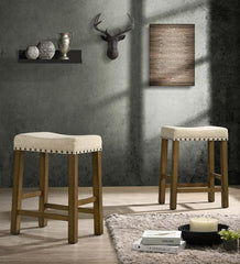 Plow &amp; Hearth Kitchen &amp; Bar Stools | Indoor Living Upholstered Nail Head-Trim Saddle Seat Stools, Set Of 2