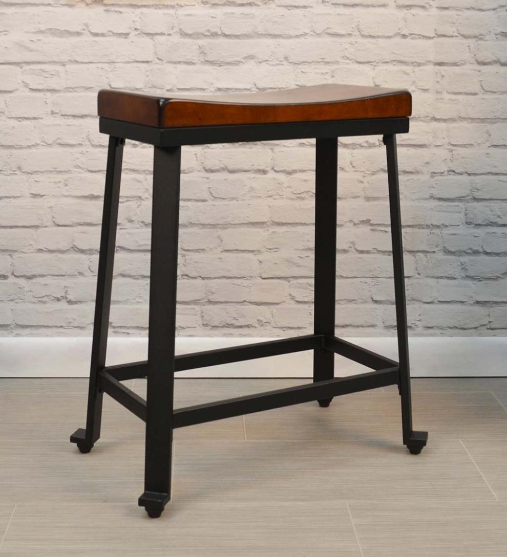 Plow &amp; Hearth Kitchen &amp; Bar Stools | Indoor Living Wood And Metal Saddle Seat Stool - Chestnut