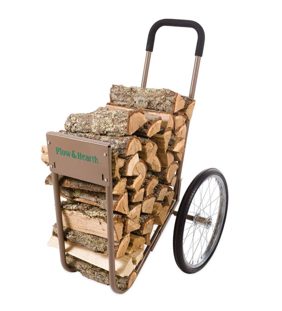 Plow &amp; Hearth Log Carriers &amp; Log Carts | Fireplace &amp; Hearth Rolling Wood Caddy, Heavy-Duty Steel With Large Wheels