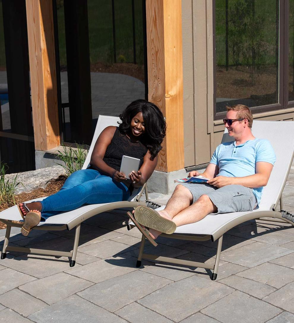 Plow &amp; Hearth Loungers | Outdoor Living Clearwater Aluminum Lounge Chair Set - Blue Hawaii