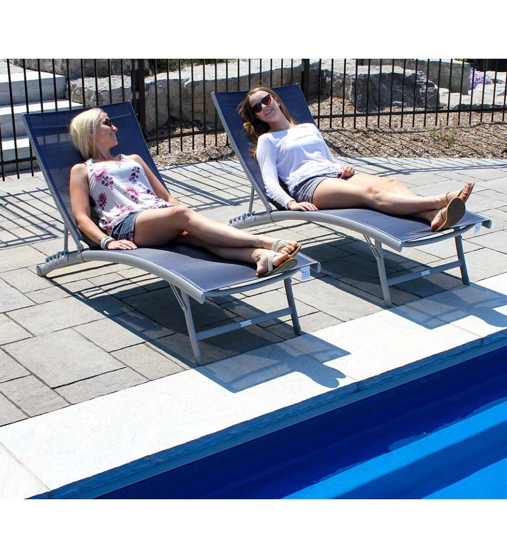 Plow &amp; Hearth Loungers | Outdoor Living Clearwater Aluminum Lounge Chair Set - Blue Hawaii