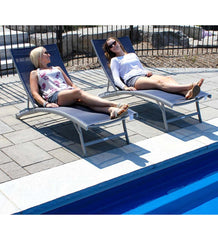 Plow &amp; Hearth Loungers | Outdoor Living Clearwater Aluminum Lounge Chair Set - Blue Hawaii