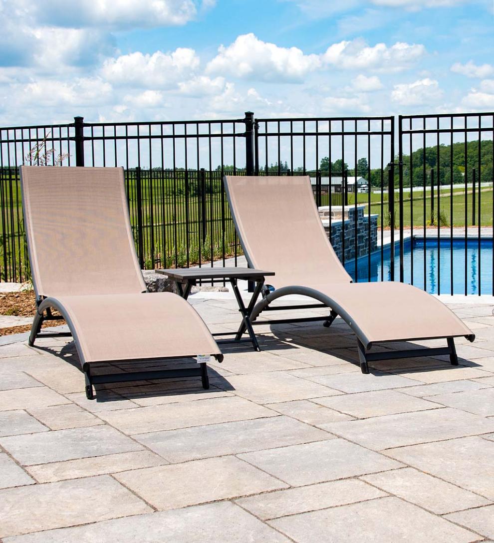 Plow &amp; Hearth Loungers | Outdoor Living Coral Springs Lounge Set - Blue Hawaii/Black Frame