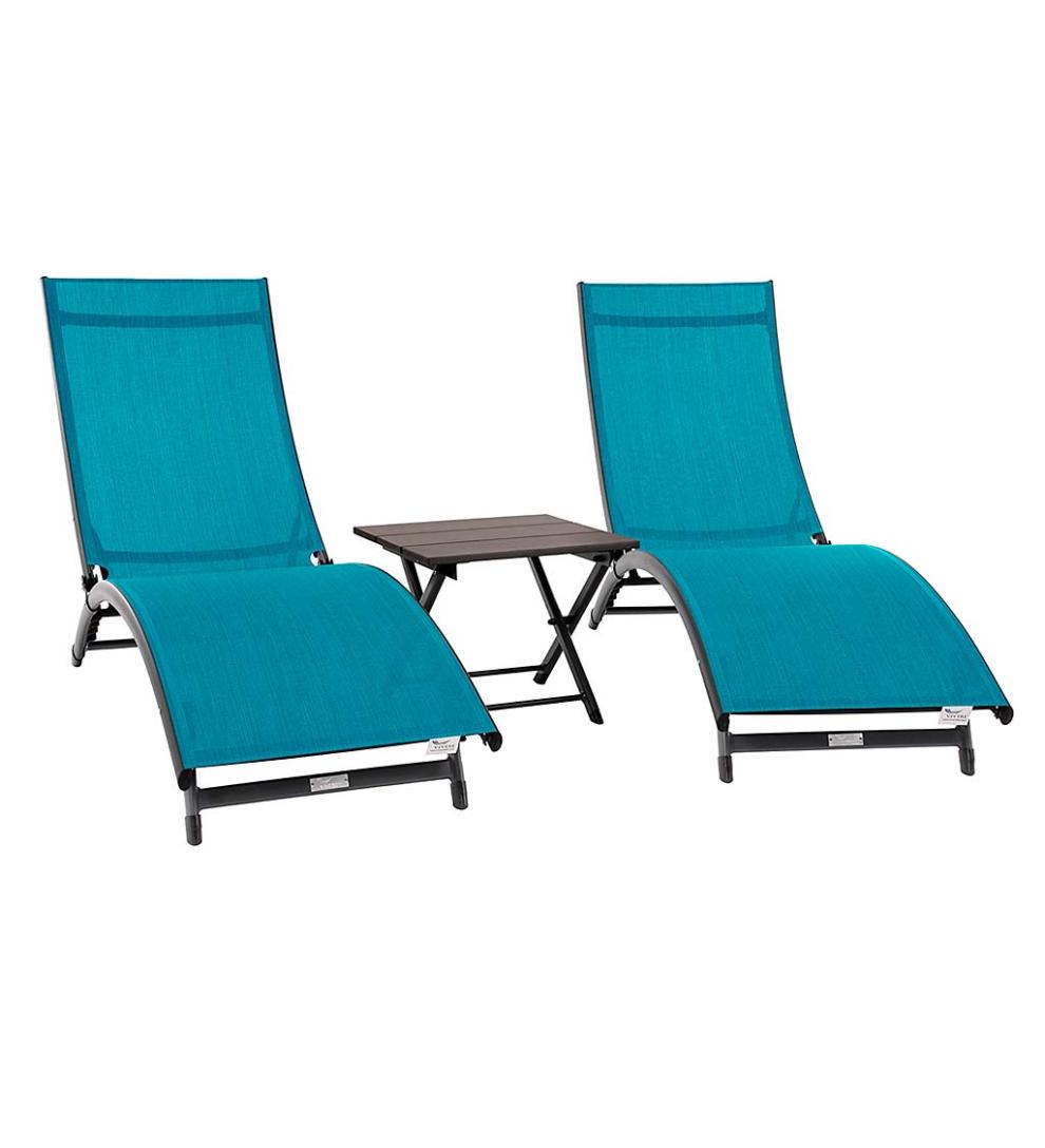Plow &amp; Hearth Loungers | Outdoor Living Coral Springs Lounge Set - Blue Hawaii/Black Frame