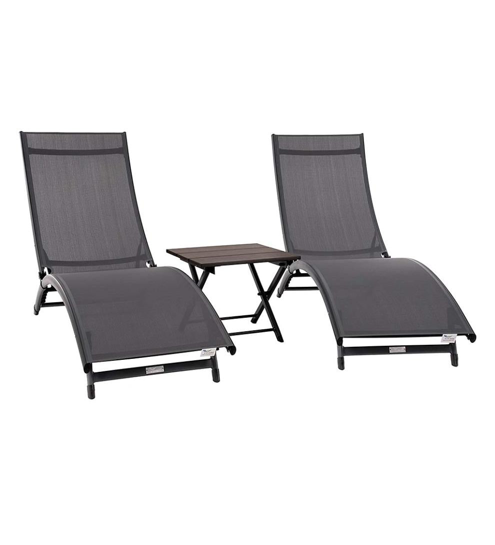 Plow &amp; Hearth Loungers | Outdoor Living Coral Springs Lounge Set - Blue Hawaii/Black Frame