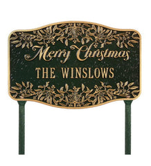 Plow &amp; Hearth Memorial &amp; Garden Plaques | Yard &amp; Garden American-Made Personalized Merry Christmas Yard Sign In Cast Aluminum - Green