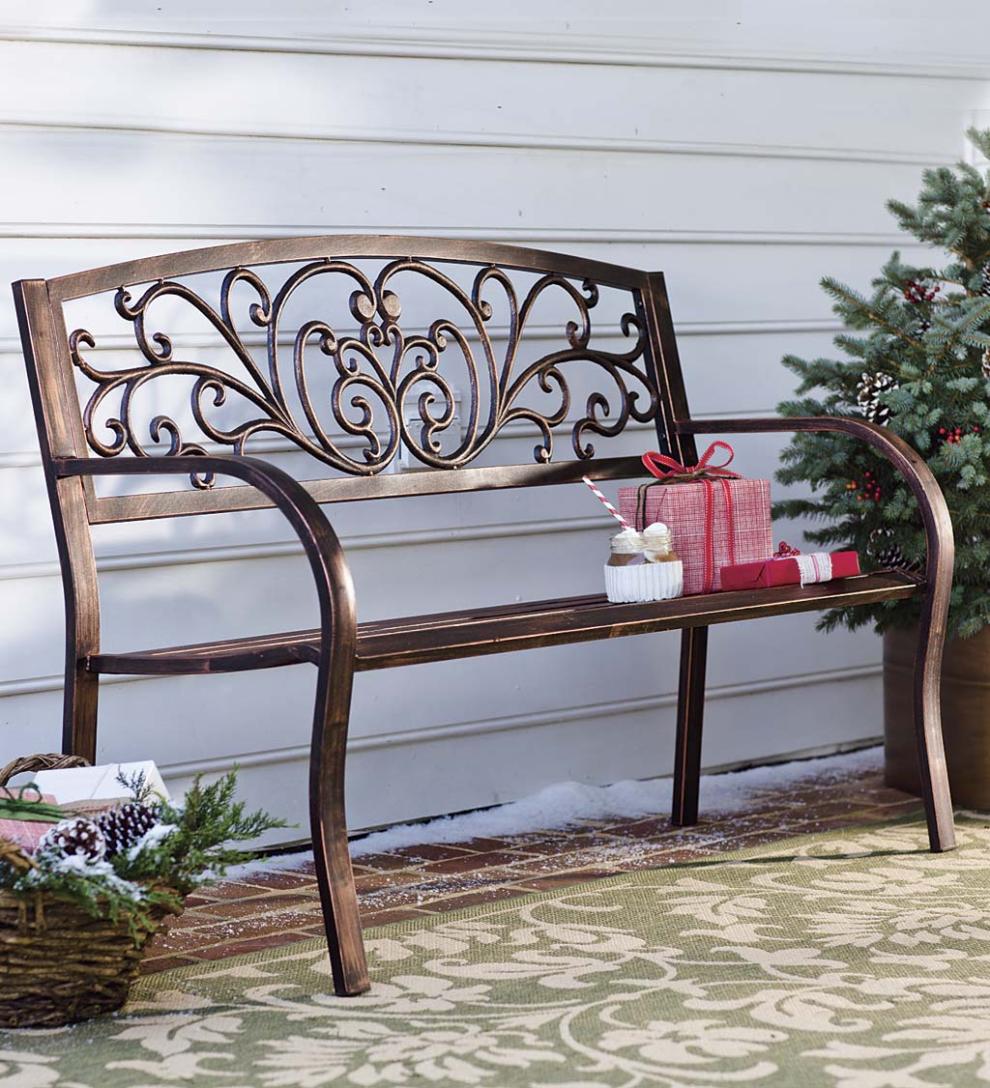 Plow &amp; Hearth Metal Furniture | Outdoor Living Blooming Garden Metal Bench