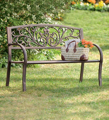 Plow &amp; Hearth Metal Furniture | Outdoor Living Blooming Garden Metal Bench