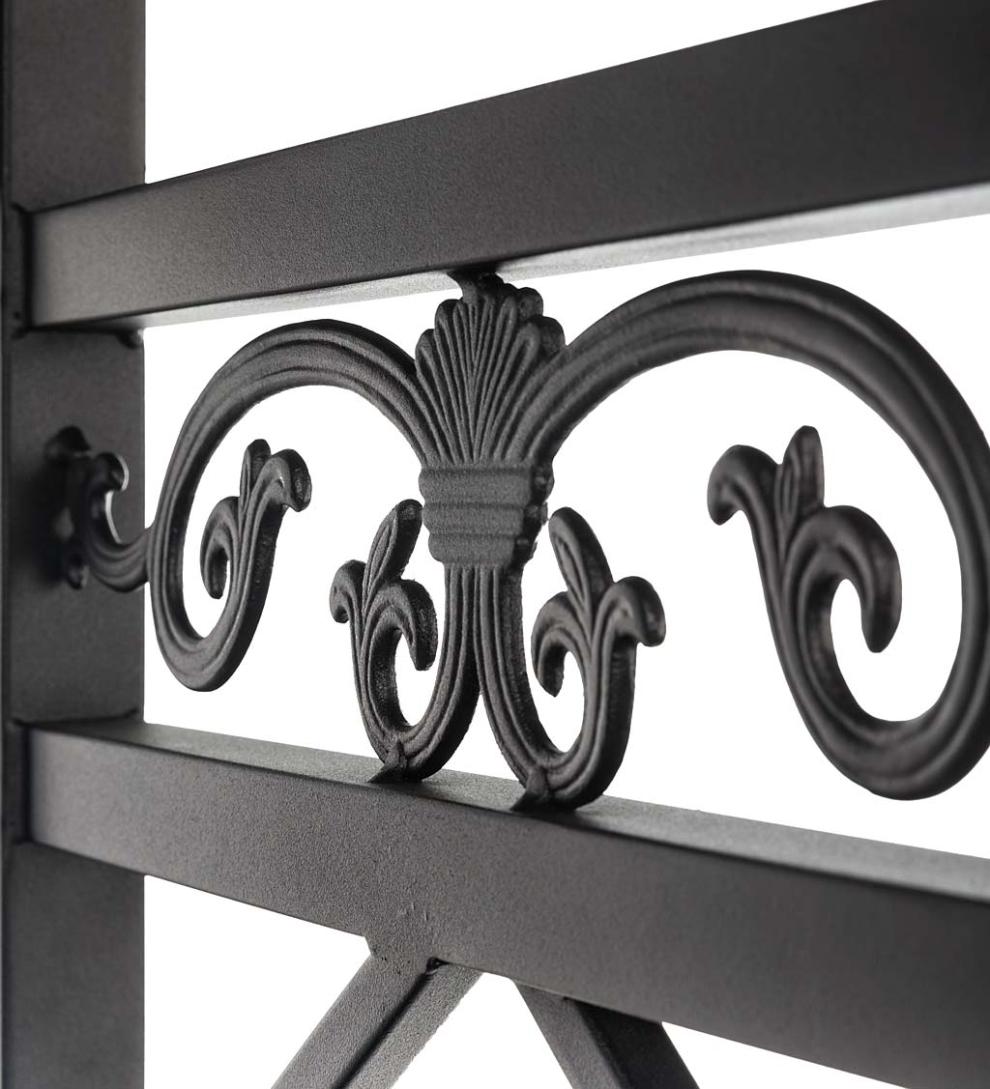 Plow &amp; Hearth Metal Furniture | Outdoor Living Cast Aluminum Arbor Bench Pergola With Side Tables - Black