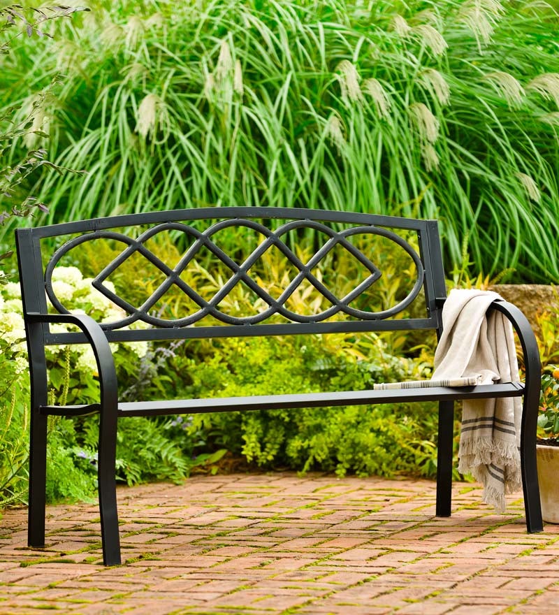 Plow &amp; Hearth Metal Furniture | Outdoor Living Celtic Knot Garden Bench
