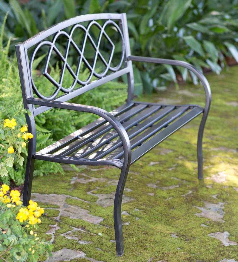 Plow &amp; Hearth Metal Furniture | Outdoor Living Celtic Knot Garden Bench