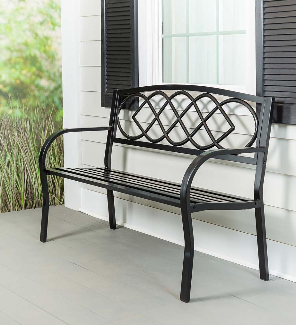 Plow &amp; Hearth Metal Furniture | Outdoor Living Celtic Knot Garden Bench