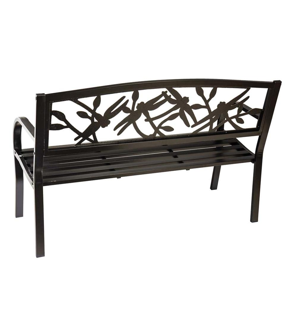 Plow &amp; Hearth Metal Furniture | Outdoor Living Dragonfly Metal Garden Bench - Black