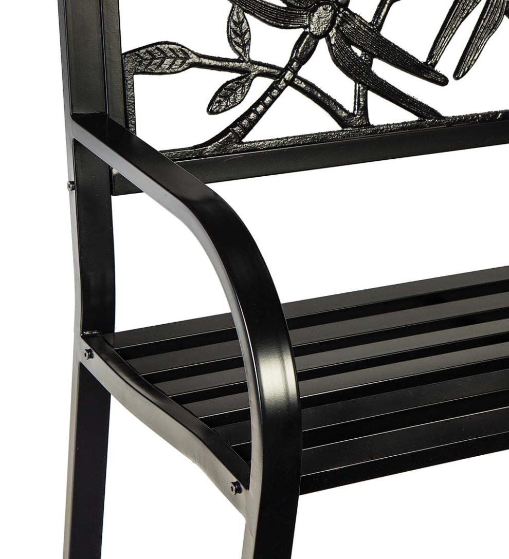 Plow &amp; Hearth Metal Furniture | Outdoor Living Dragonfly Metal Garden Bench - Black