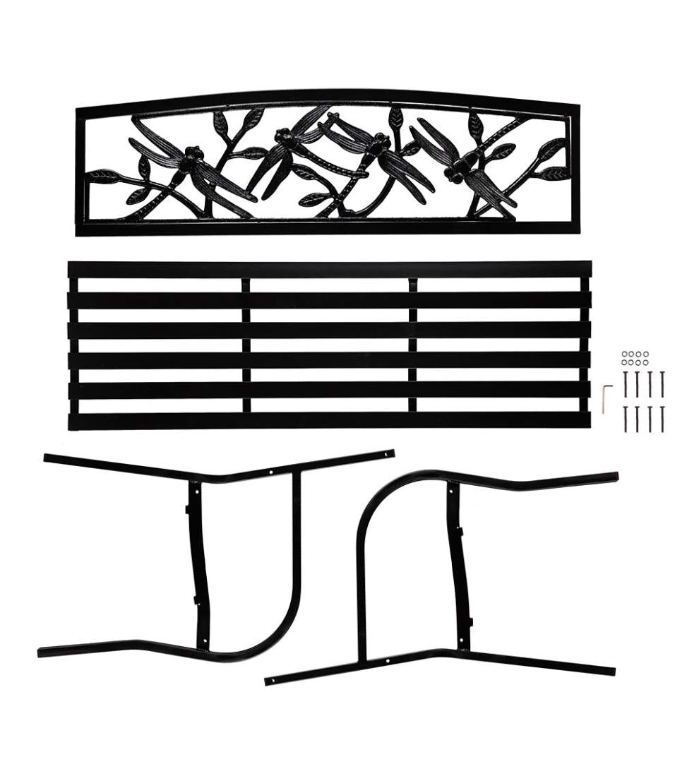 Plow &amp; Hearth Metal Furniture | Outdoor Living Dragonfly Metal Garden Bench - Black