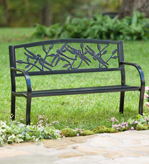 Plow &amp; Hearth Metal Furniture | Outdoor Living Dragonfly Metal Garden Bench - Black