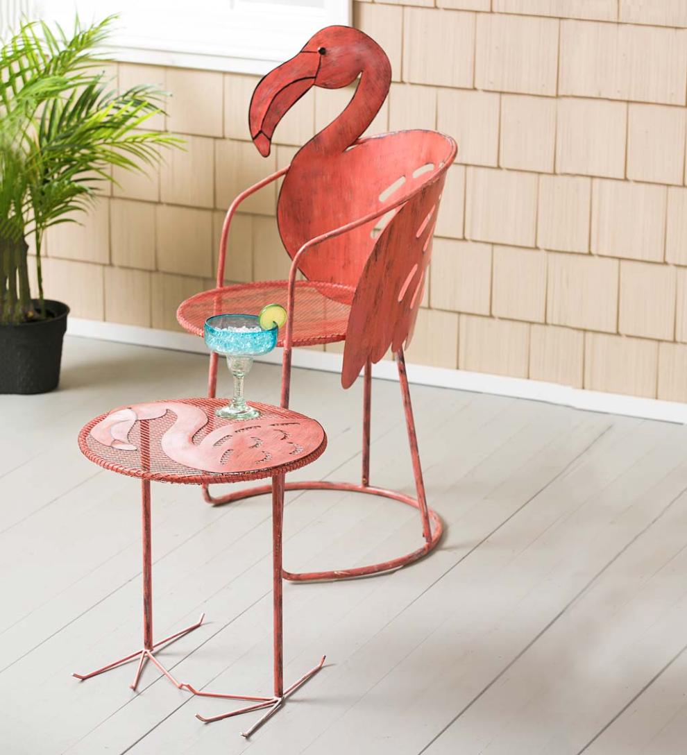 Plow &amp; Hearth Metal Furniture | Outdoor Living Flamingo Chair And Side Table Set