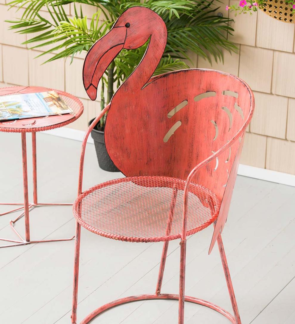 Plow &amp; Hearth Metal Furniture | Outdoor Living Flamingo Chair And Side Table Set