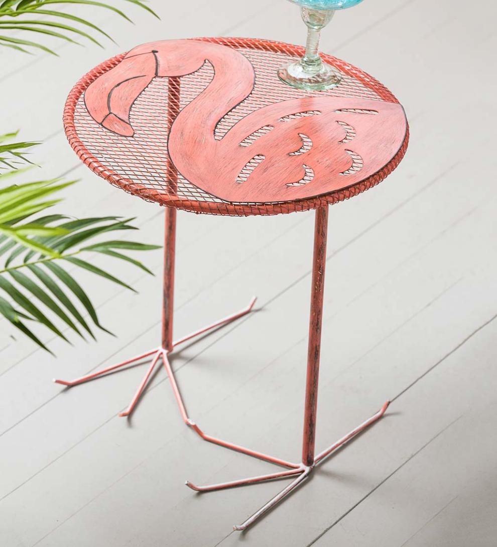 Plow &amp; Hearth Metal Furniture | Outdoor Living Flamingo Chair And Side Table Set