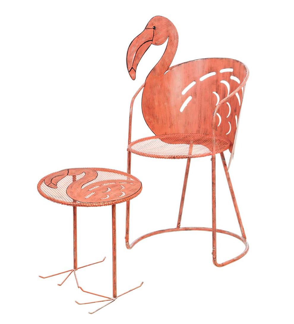 Plow &amp; Hearth Metal Furniture | Outdoor Living Flamingo Chair And Side Table Set