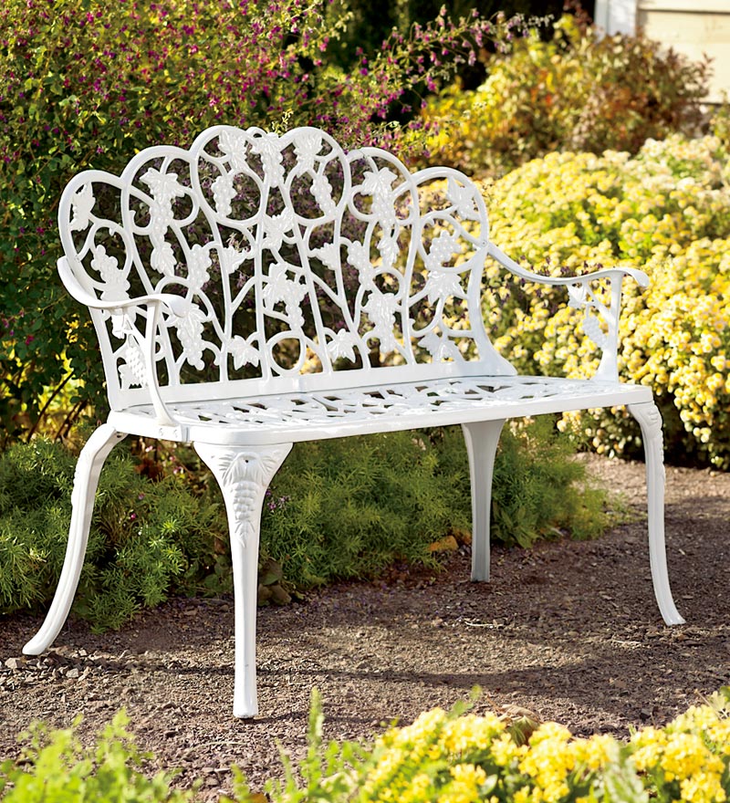 Plow &amp; Hearth Metal Furniture | Outdoor Living Grapevine Garden Bench In Powder-Coated Aluminum - Black