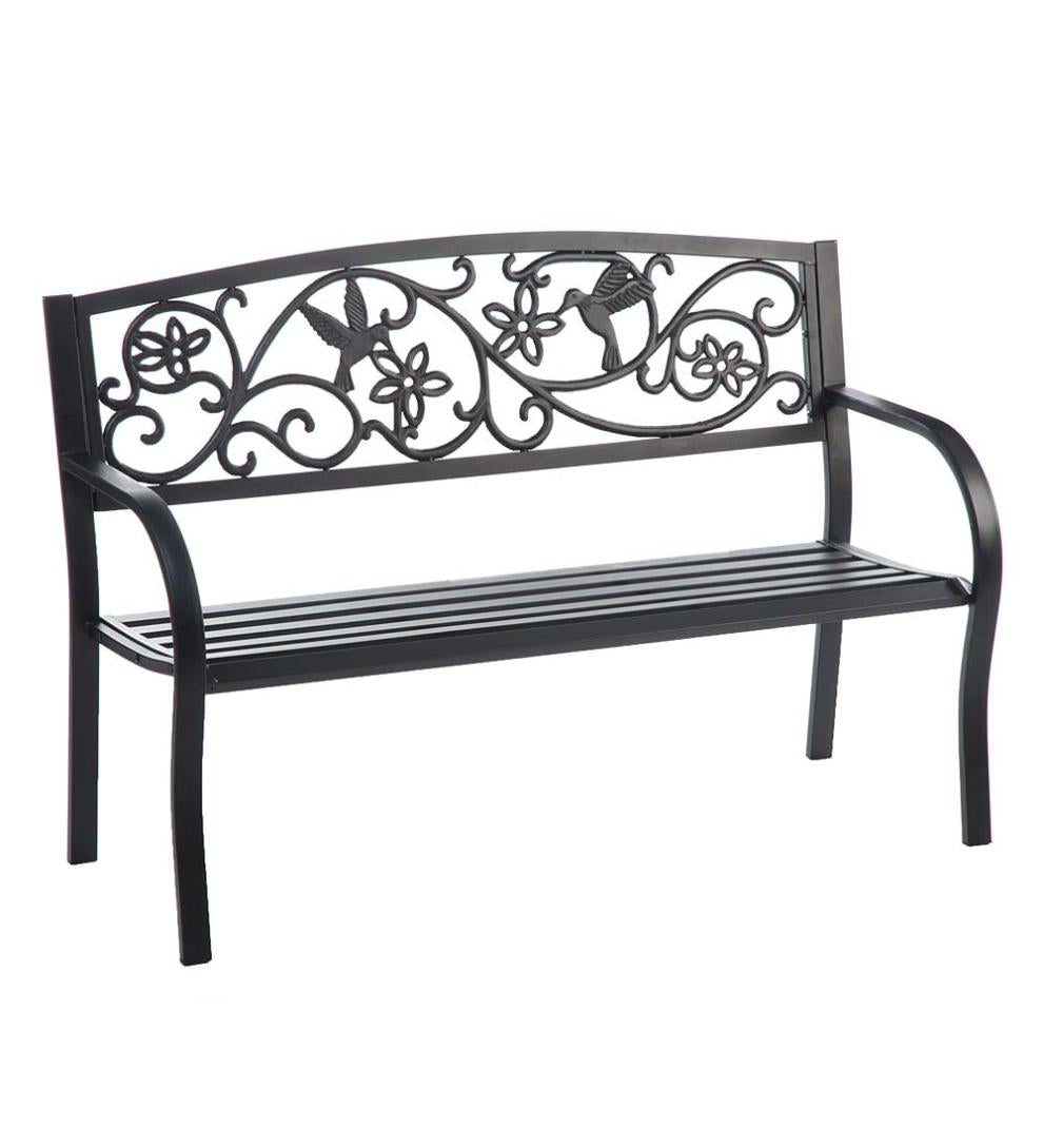 Plow &amp; Hearth Metal Furniture | Outdoor Living Hummingbird Metal Garden Bench - Black