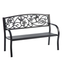 Plow &amp; Hearth Metal Furniture | Outdoor Living Hummingbird Metal Garden Bench - Black