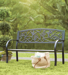 Plow &amp; Hearth Metal Furniture | Outdoor Living Hummingbird Metal Garden Bench - Black