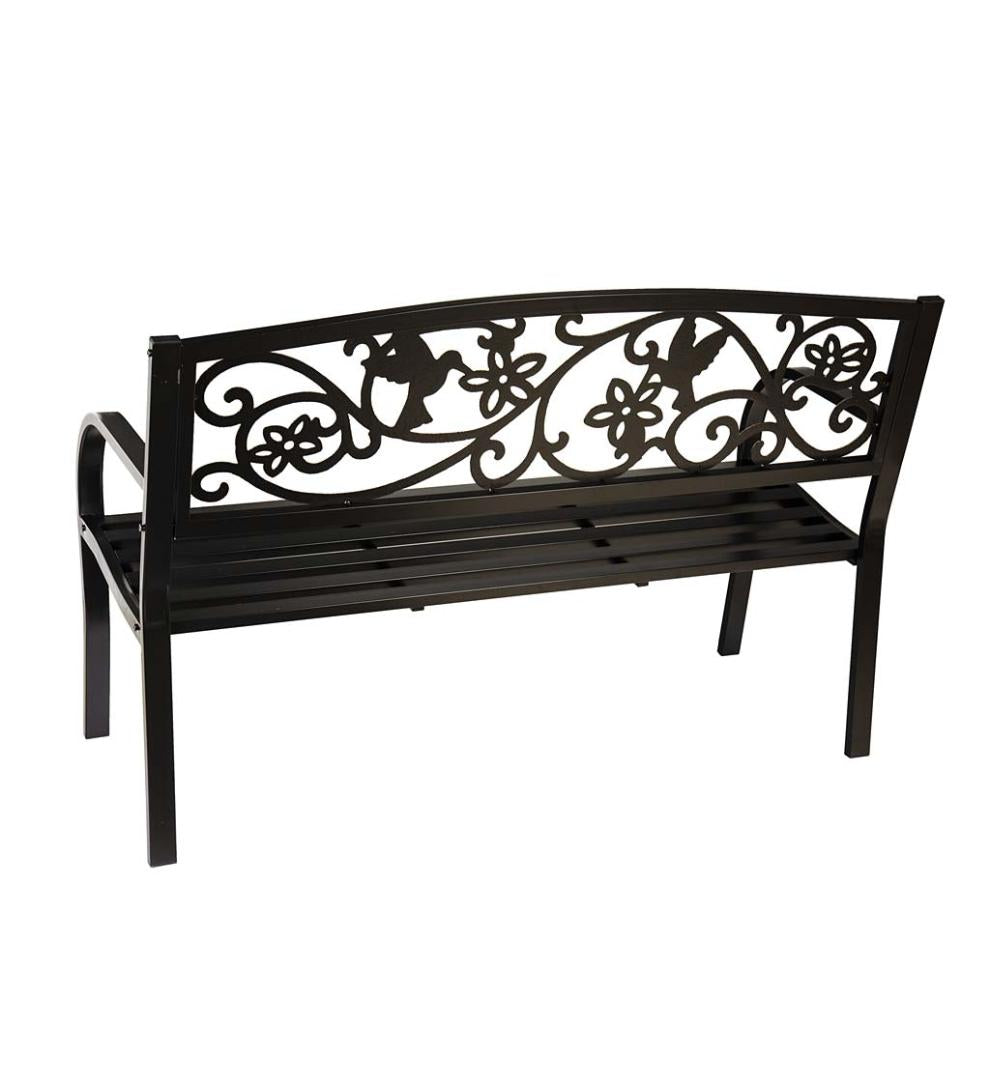 Plow &amp; Hearth Metal Furniture | Outdoor Living Hummingbird Metal Garden Bench - Black