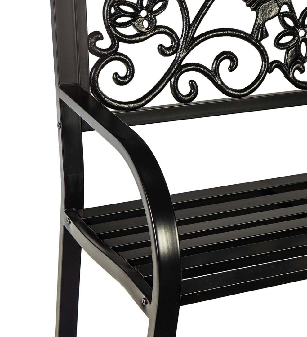 Plow &amp; Hearth Metal Furniture | Outdoor Living Hummingbird Metal Garden Bench - Black