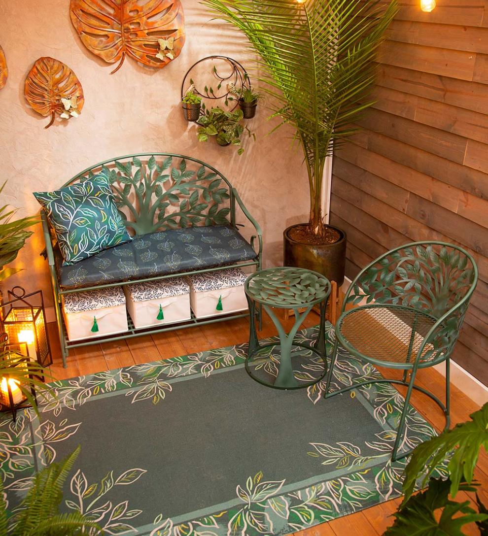 Plow &amp; Hearth Metal Furniture | Outdoor Living Indoor/Outdoor Tree Of Life Metal Garden Storage Bench