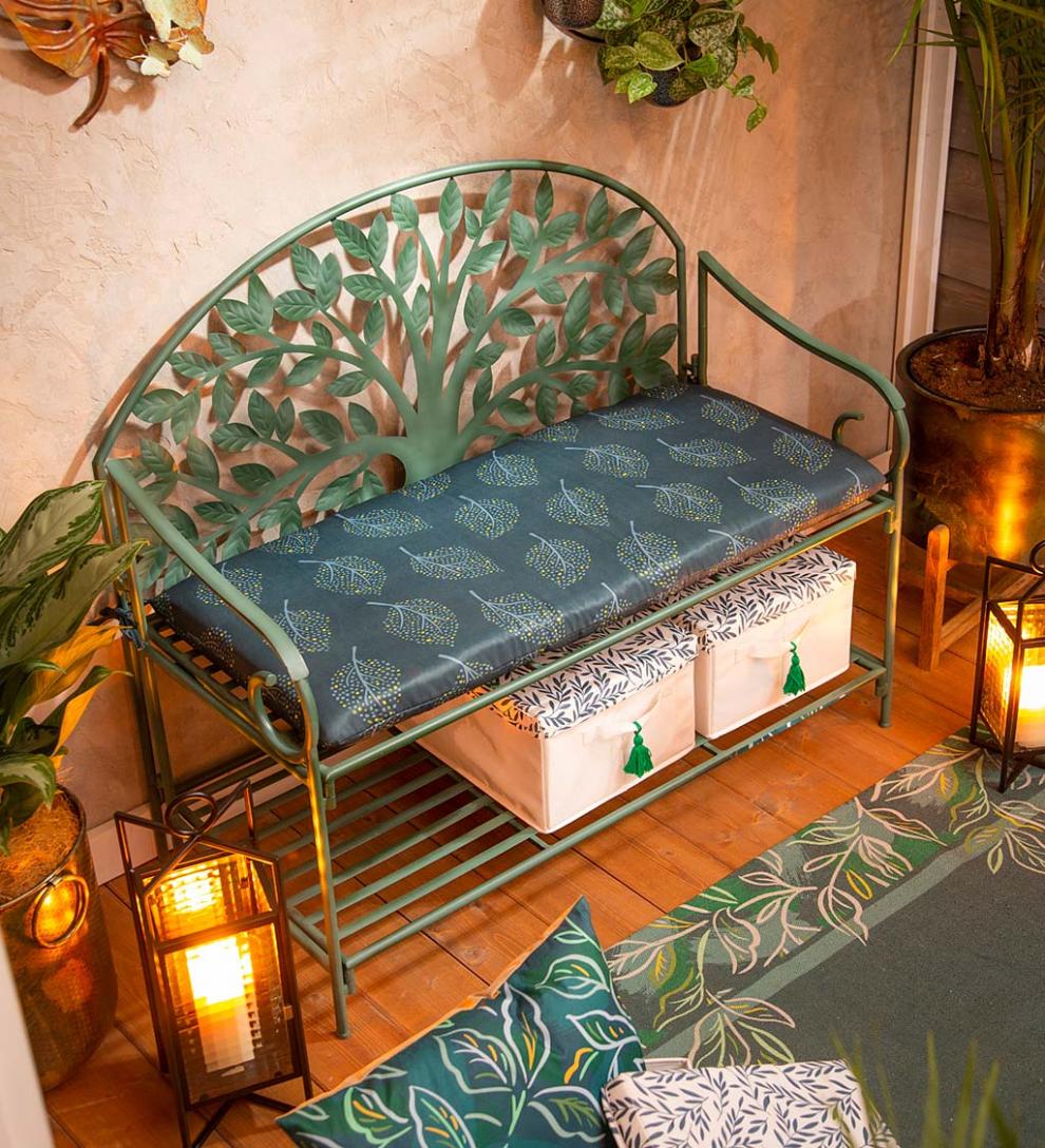 Plow &amp; Hearth Metal Furniture | Outdoor Living Indoor/Outdoor Tree Of Life Metal Garden Storage Bench