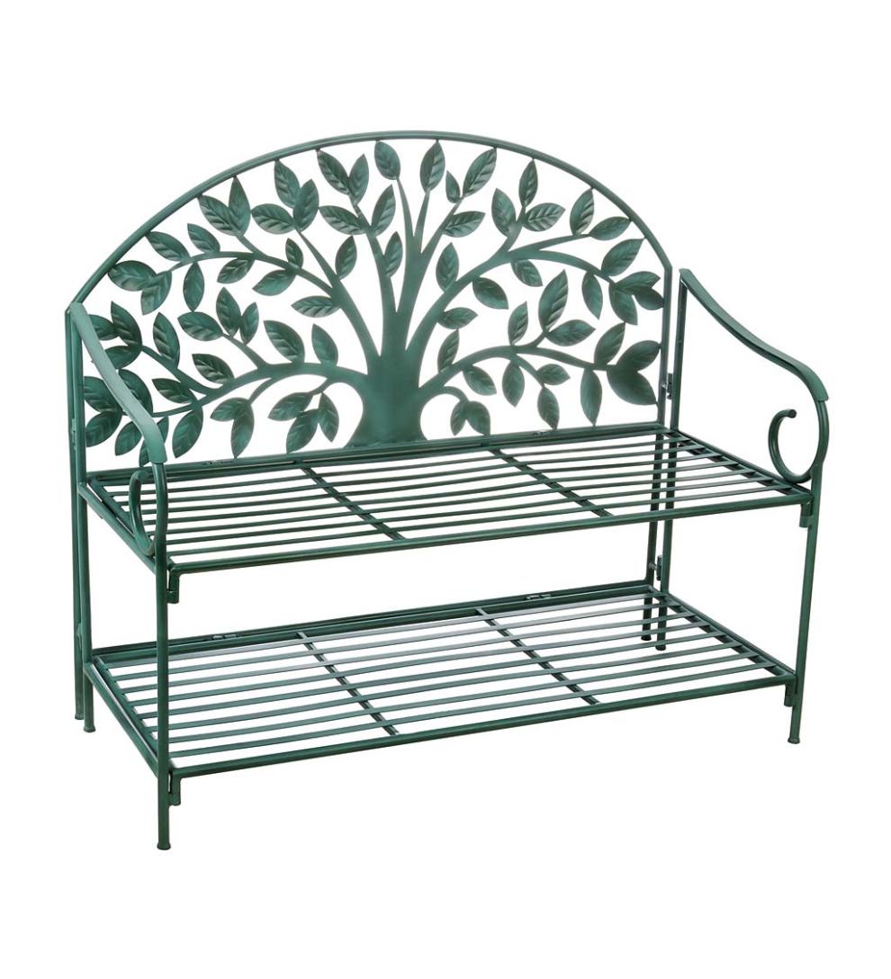Plow &amp; Hearth Metal Furniture | Outdoor Living Indoor/Outdoor Tree Of Life Metal Garden Storage Bench