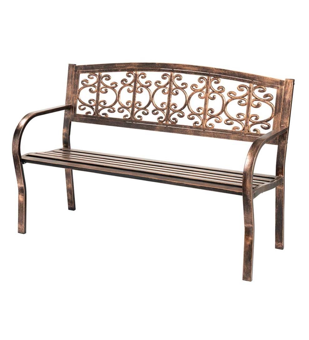 Plow &amp; Hearth Metal Furniture | Outdoor Living Montebello Metal Garden Bench