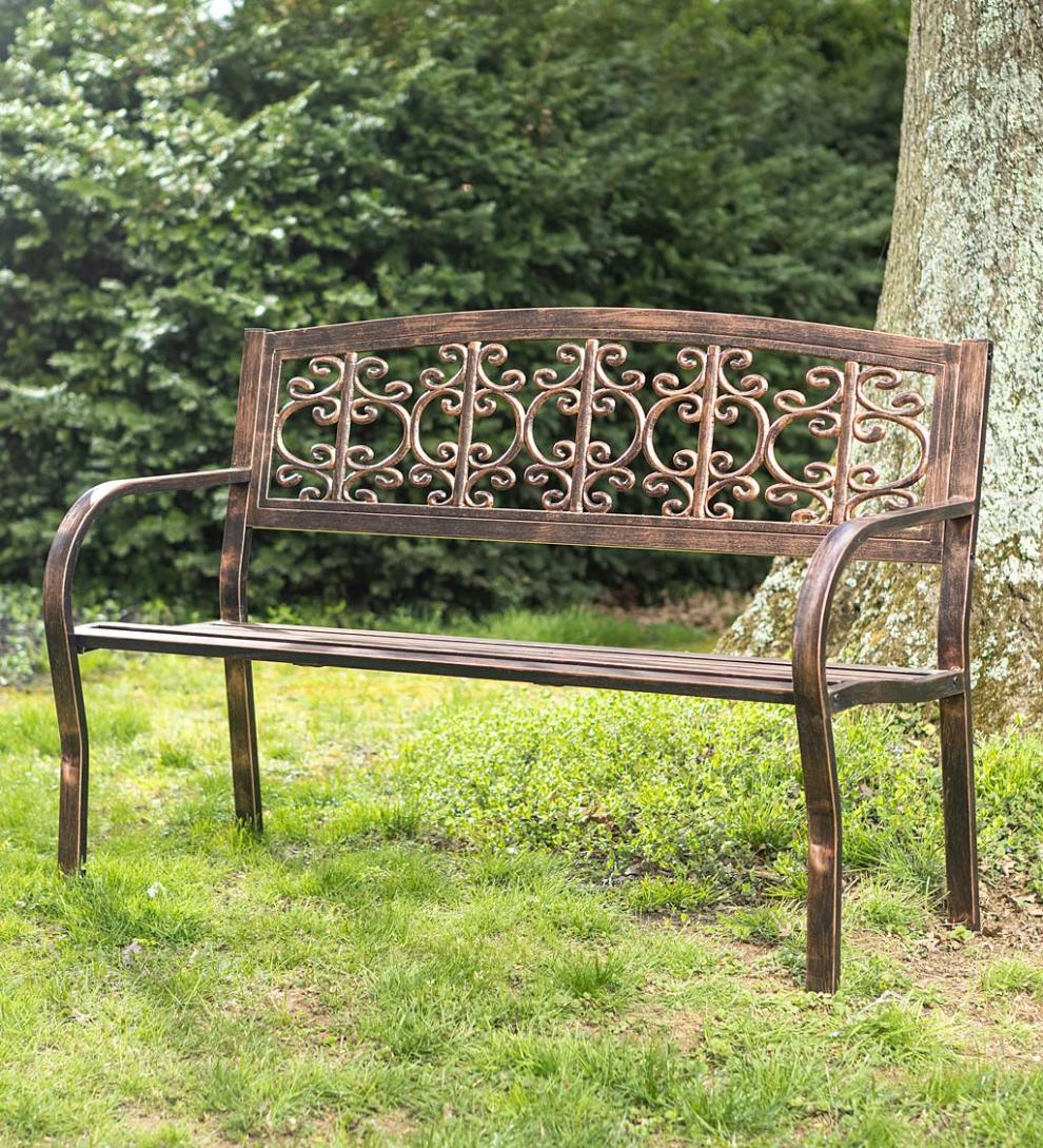 Plow &amp; Hearth Metal Furniture | Outdoor Living Montebello Metal Garden Bench