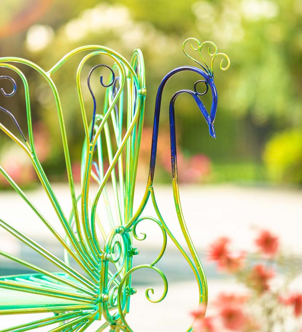 Plow &amp; Hearth Metal Furniture | Outdoor Living Multicolor Metal Peacock Garden Chair
