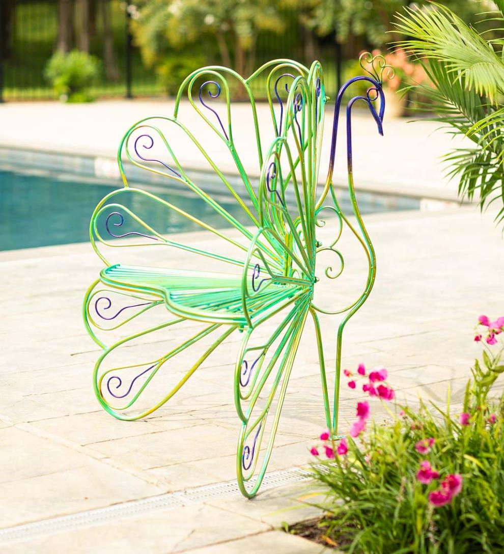 Plow &amp; Hearth Metal Furniture | Outdoor Living Multicolor Metal Peacock Garden Chair