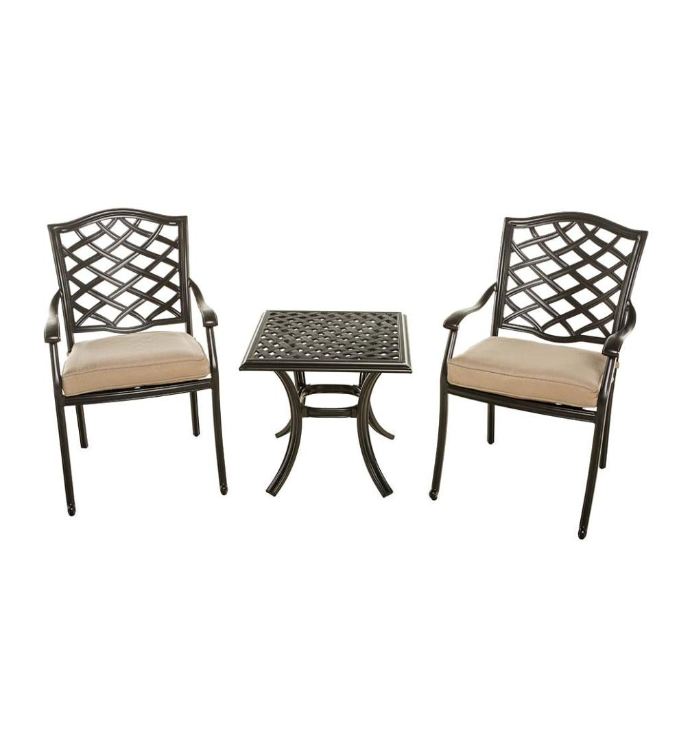 Plow &amp; Hearth Metal Furniture | Outdoor Living Park Grove Cast Aluminum Outdoor 3-Piece Seating Set With Cushions