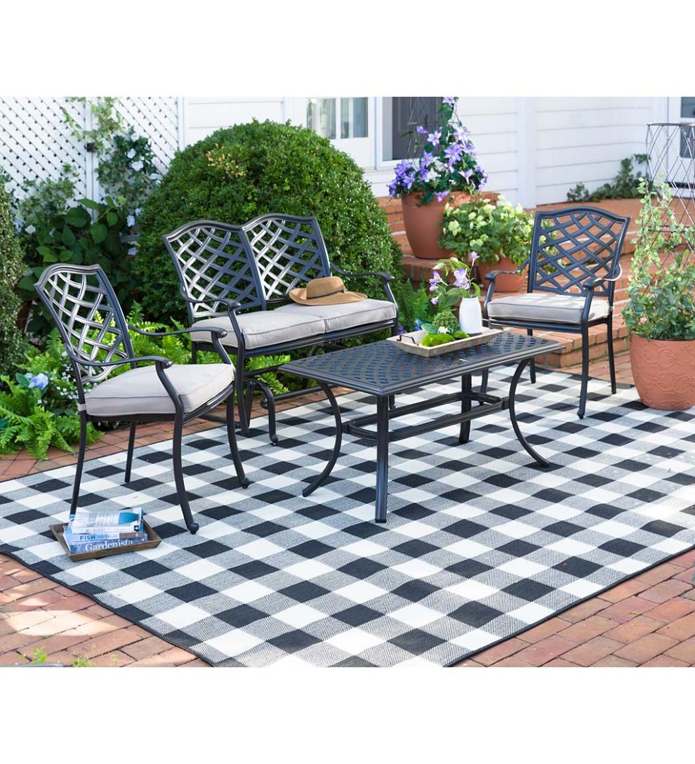 Plow &amp; Hearth Metal Furniture | Outdoor Living Park Grove Cast Aluminum Outdoor 4-Piece Seating Set With Cushions