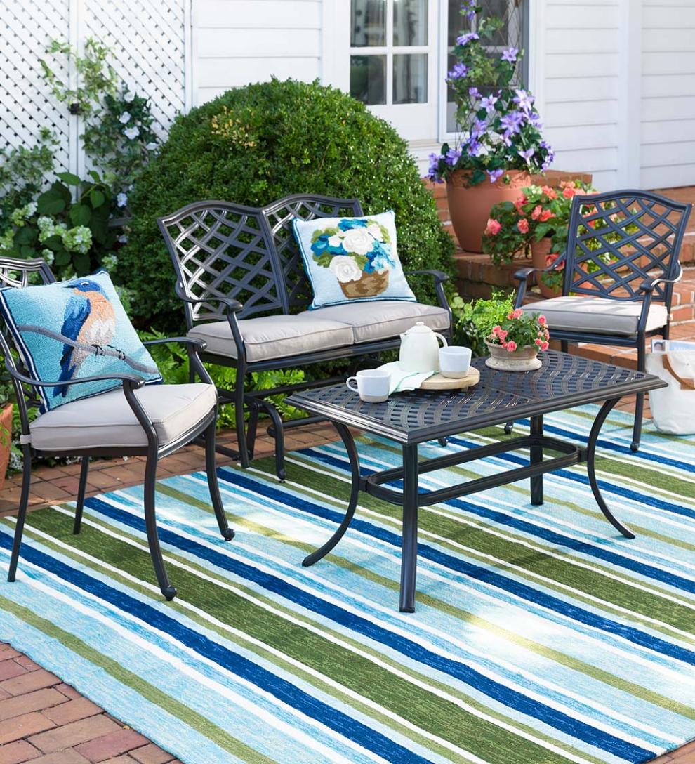 Plow &amp; Hearth Metal Furniture | Outdoor Living Park Grove Cast Aluminum Outdoor 4-Piece Seating Set With Cushions