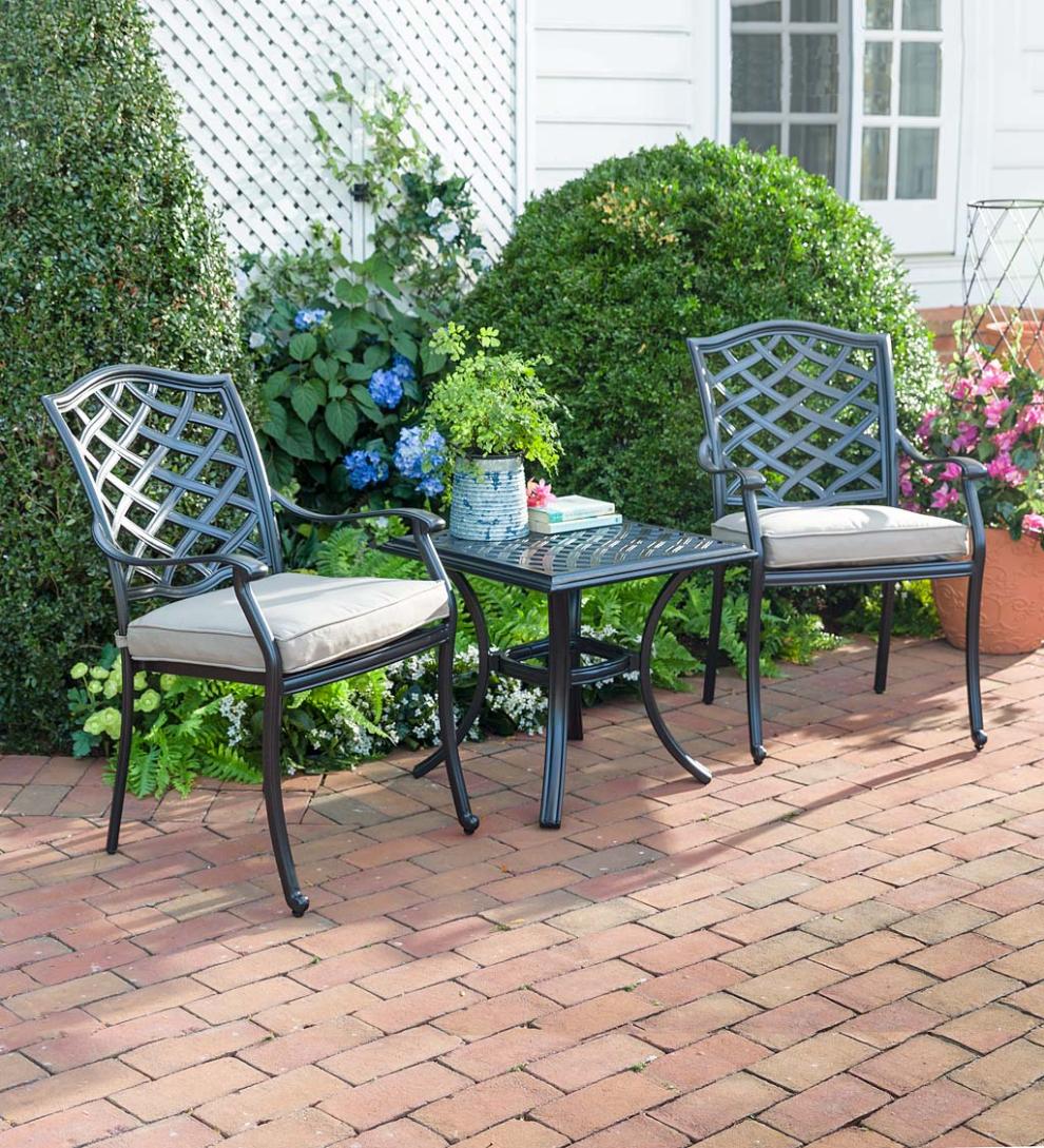 Plow &amp; Hearth Metal Furniture | Outdoor Living Park Grove Cast Aluminum Outdoor 4-Piece Seating Set With Cushions