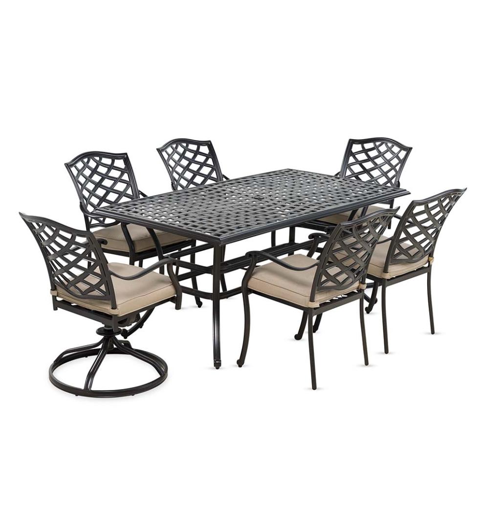 Plow &amp; Hearth Metal Furniture | Outdoor Living Park Grove Cast Aluminum Outdoor 7-Piece Dining Set With Cushions