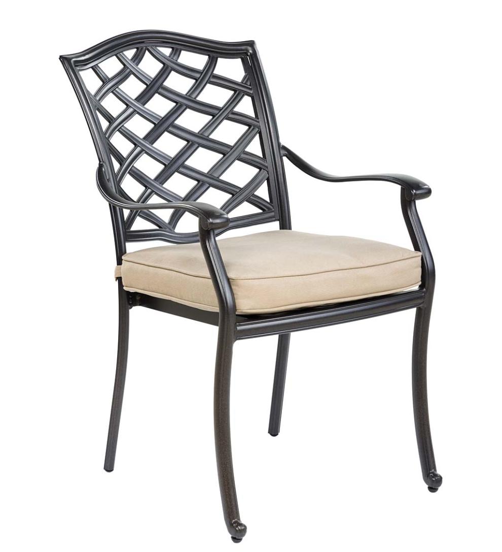 Plow &amp; Hearth Metal Furniture | Outdoor Living Park Grove Cast Aluminum Outdoor 7-Piece Dining Set With Cushions