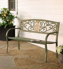 Plow &amp; Hearth Metal Furniture | Outdoor Living Pineapple Metal Garden Bench - Verdigris