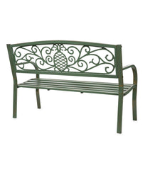 Plow &amp; Hearth Metal Furniture | Outdoor Living Pineapple Metal Garden Bench - Verdigris