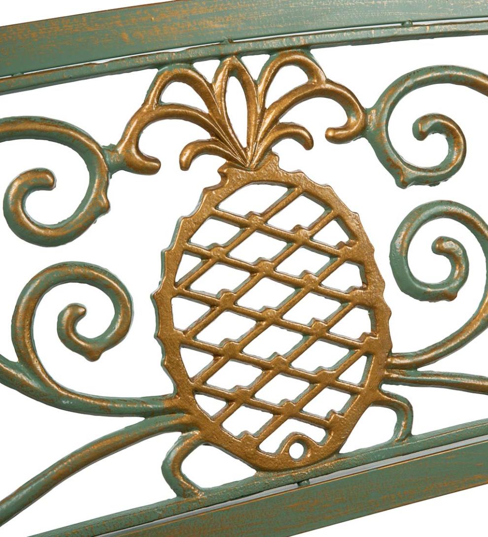Plow &amp; Hearth Metal Furniture | Outdoor Living Pineapple Metal Garden Bench - Verdigris
