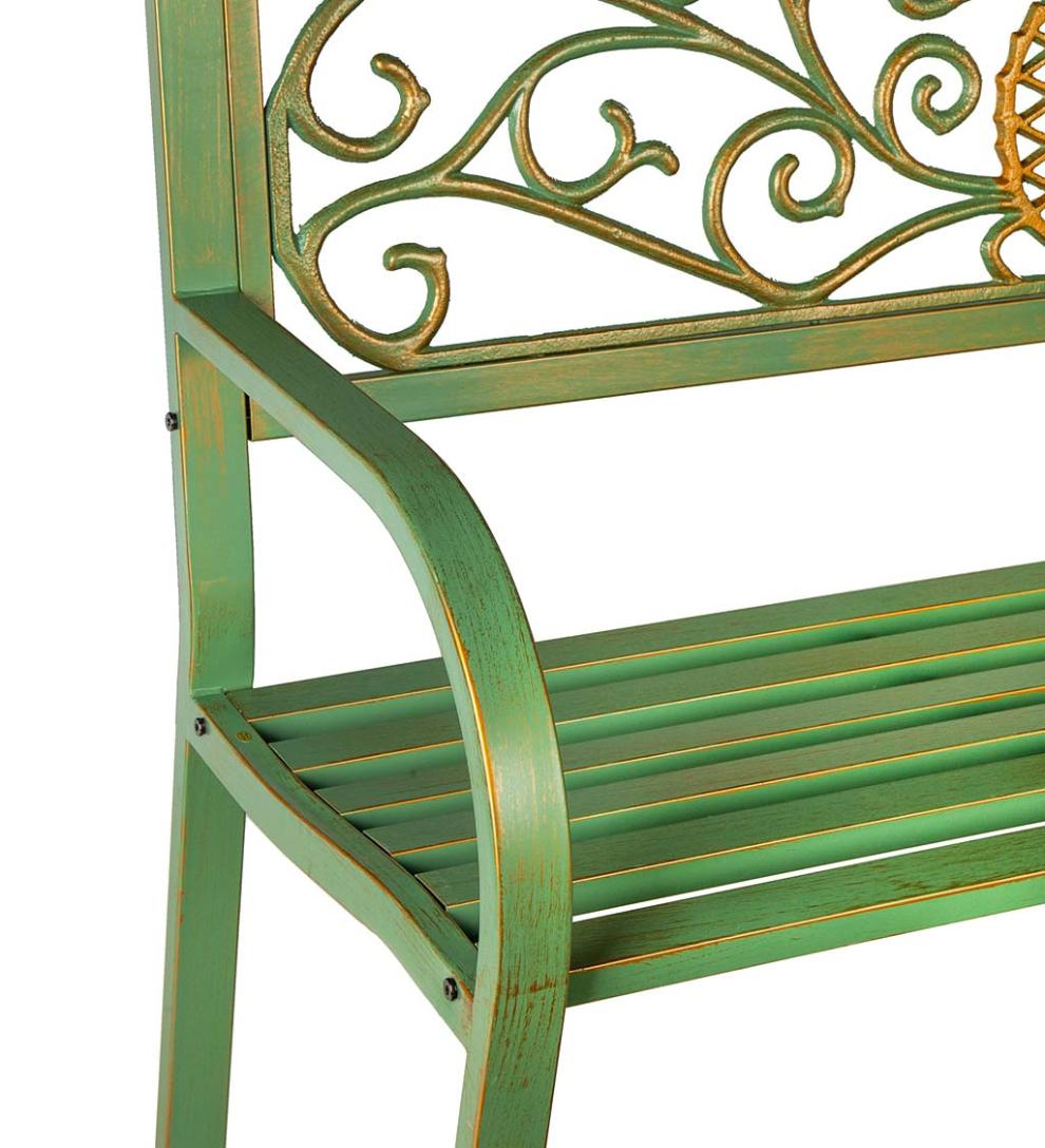 Plow &amp; Hearth Metal Furniture | Outdoor Living Pineapple Metal Garden Bench - Verdigris