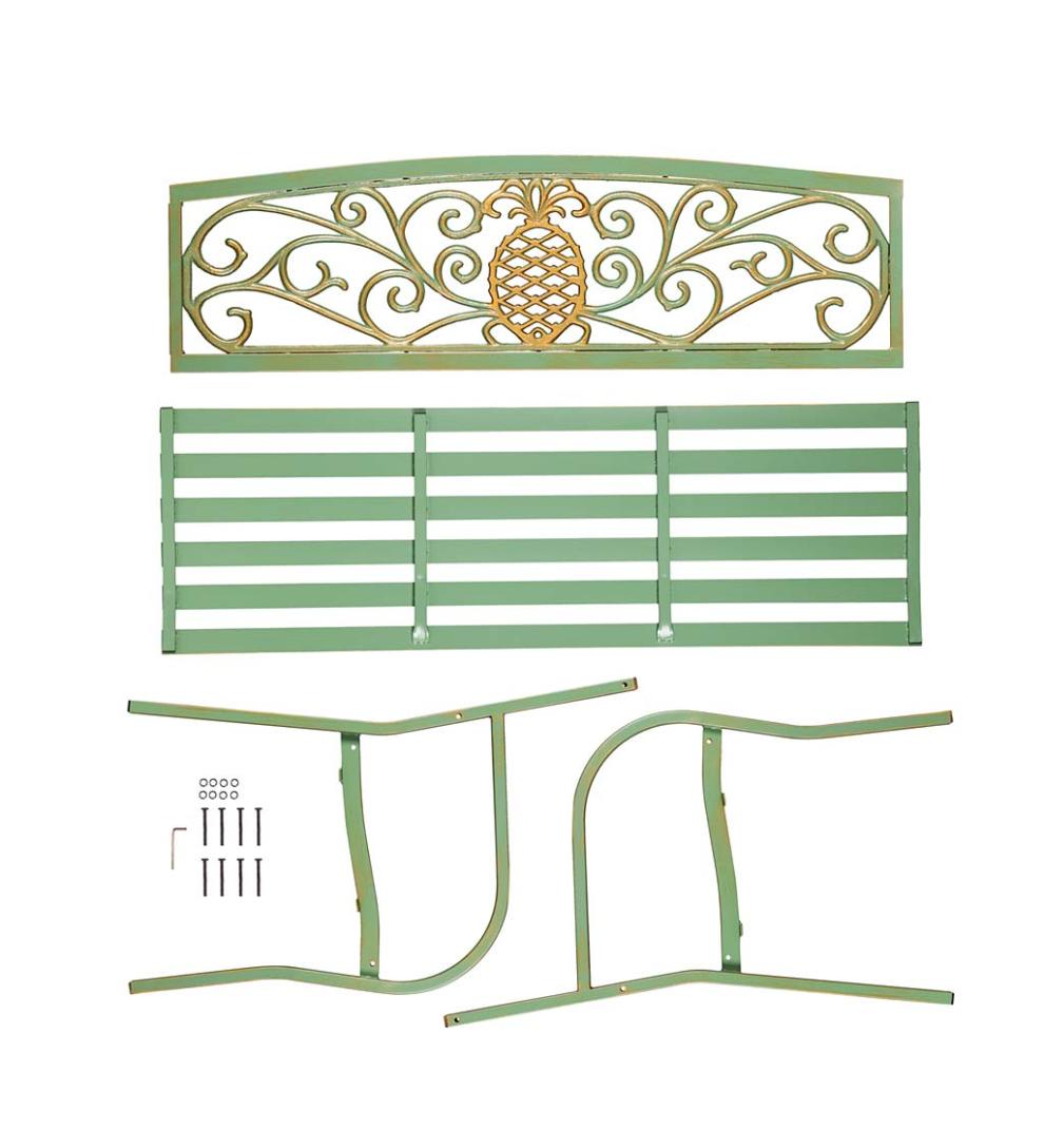 Plow &amp; Hearth Metal Furniture | Outdoor Living Pineapple Metal Garden Bench - Verdigris