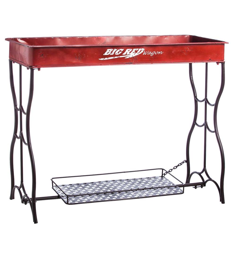 Plow &amp; Hearth Metal Furniture | Outdoor Living Red Wagon Potting Table - Red