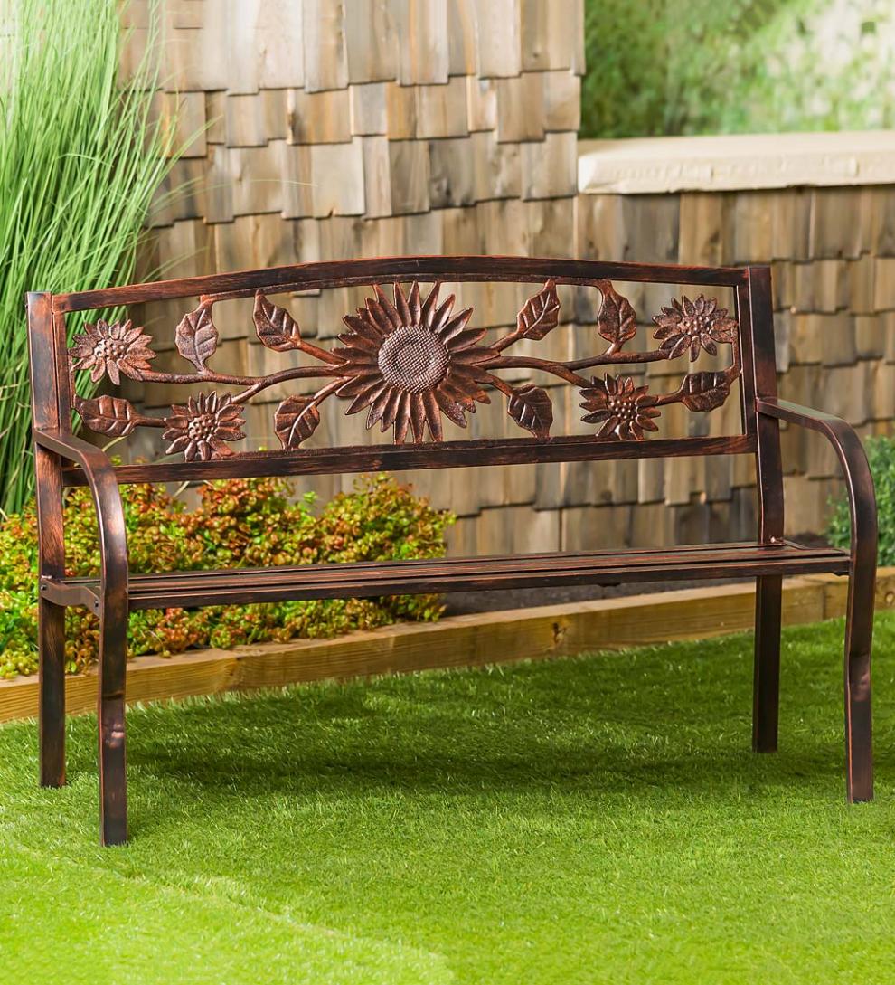 Plow &amp; Hearth Metal Furniture | Outdoor Living Sunflower Metal Garden Bench